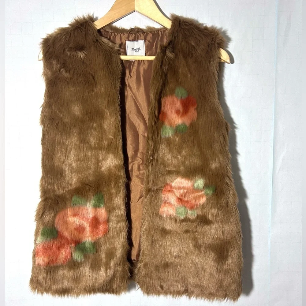 Mayoral Girl Faux-Fur Brown Floral Sleeveless Vest 12